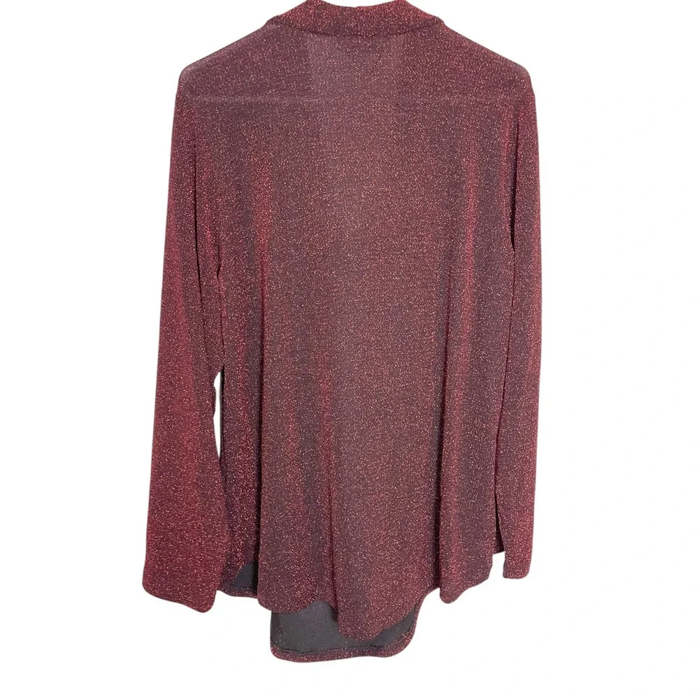 Carmen Marc Valvo 2X Red Black Lurex Cowl Neck Top Shimmer Holiday Glam Blouse - Picture 2 of 8